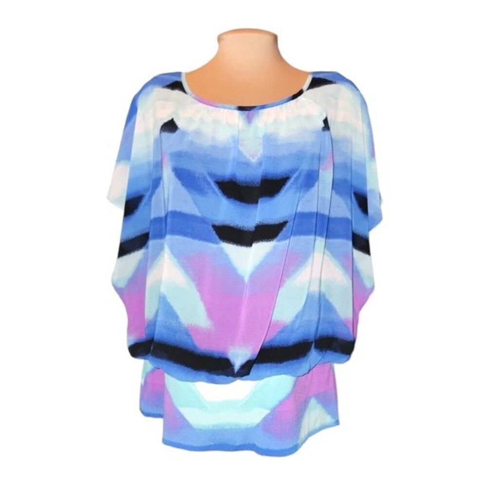 Valerie Stevens NWT Blue & Pink Sheer Cape Sleeve Blouse Size L